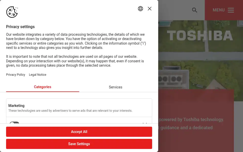 Screenshot of toshiba-aircon.co.uk