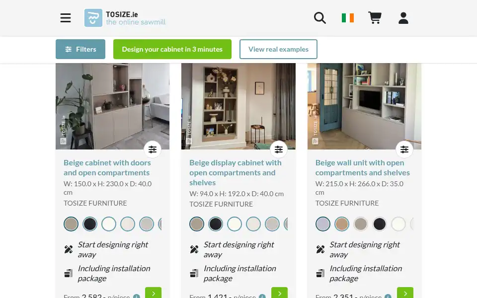 Screenshot of tosize.ie