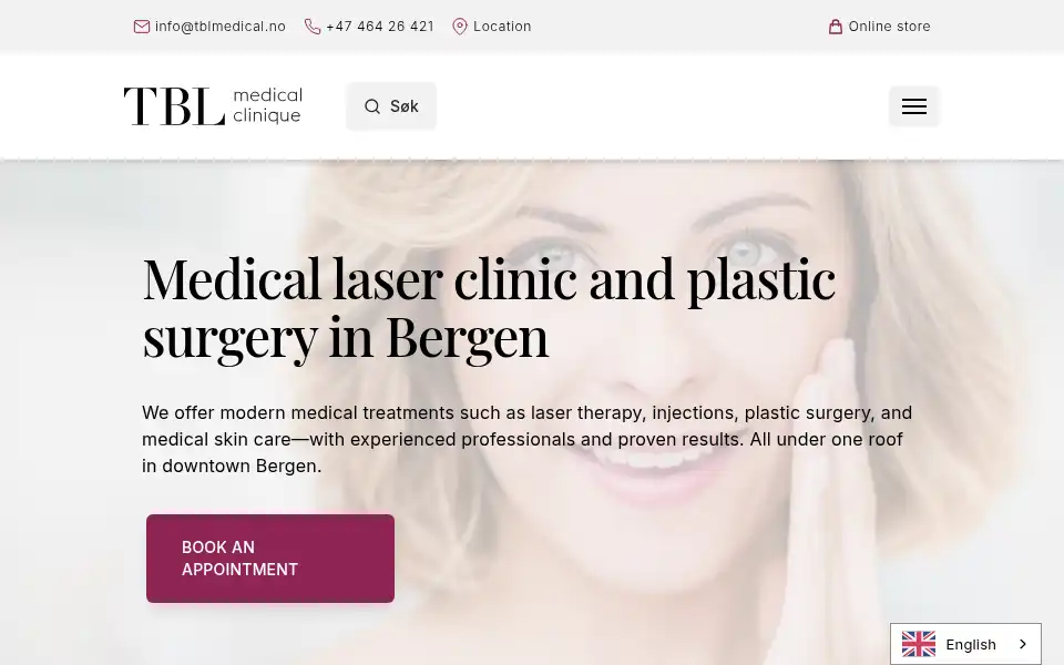Screenshot of totalbodylaser.no
