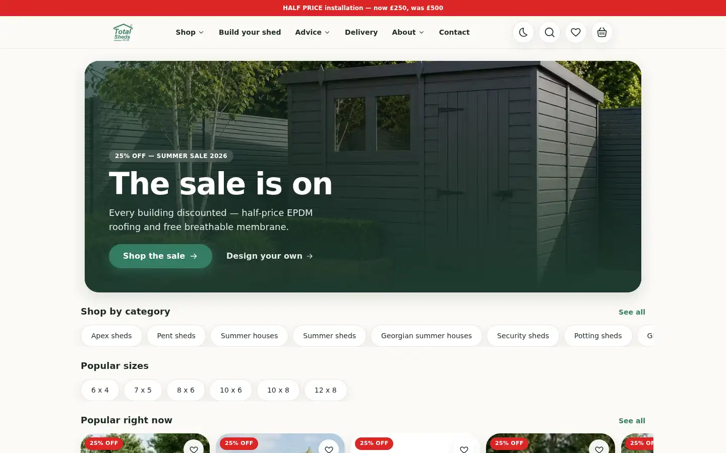 Screenshot of totalsheds.co.uk