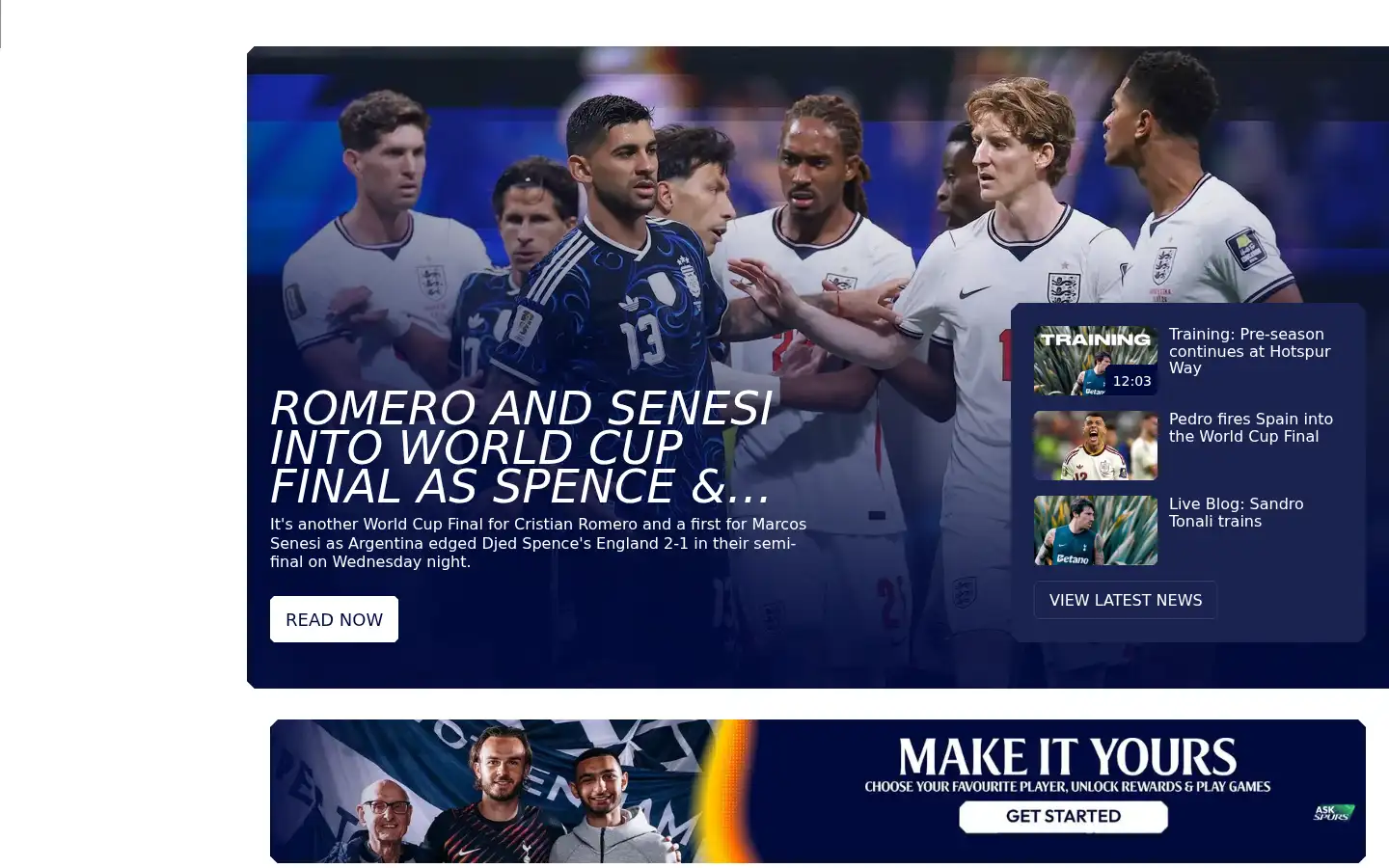 Screenshot of tottenhamhotspur.com