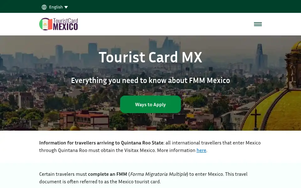 Screenshot of touristcardmx.com