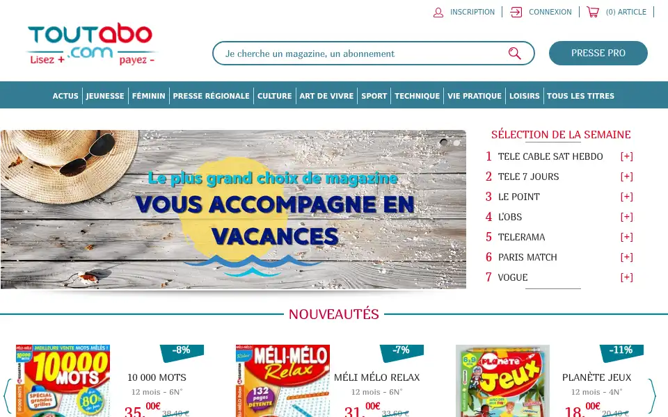 Screenshot of toutabo.com