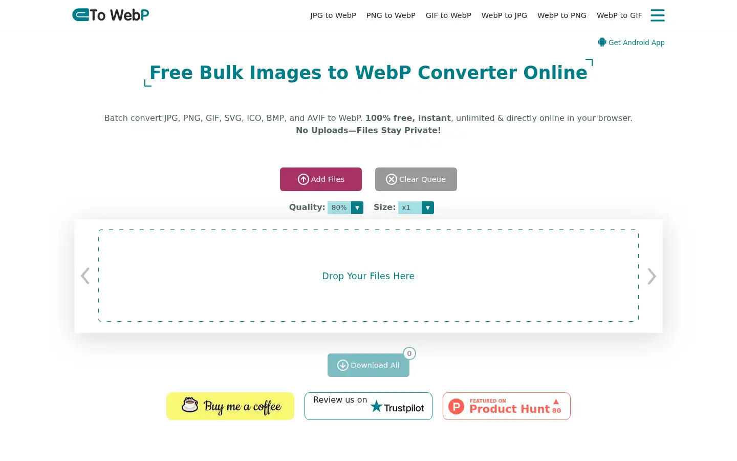 Screenshot of towebp.io