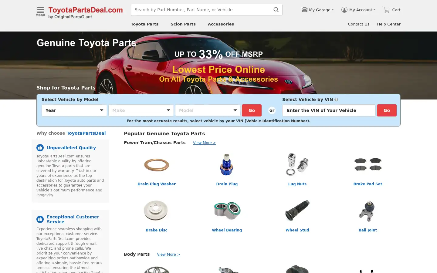 Screenshot of toyotapartsdeal.com