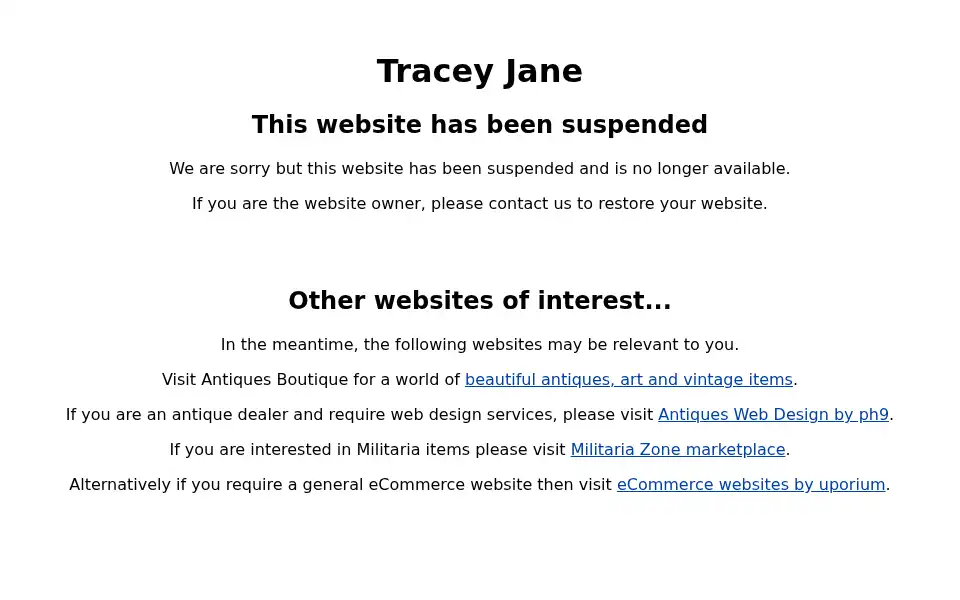 Screenshot of traceyjane.co.uk
