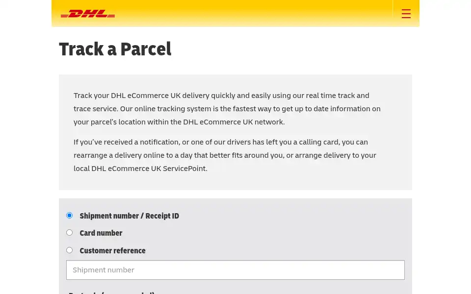 Screenshot of track.dhlparcel.co.uk