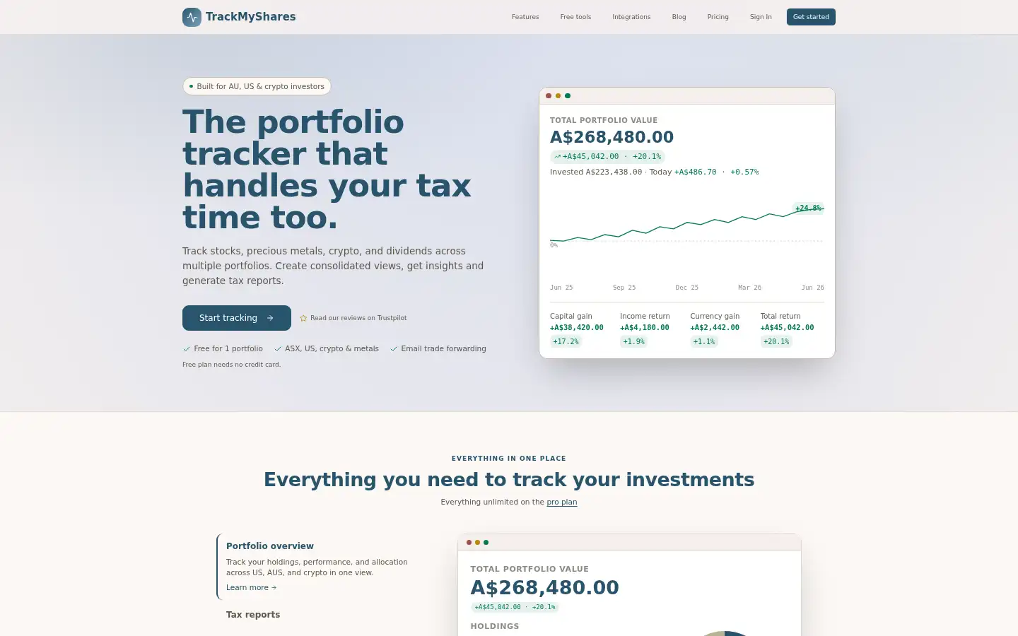 Screenshot of trackmyshares.com