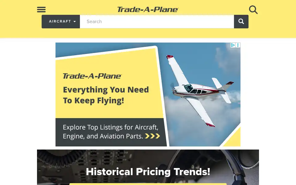 Screenshot of trade-a-plane.com