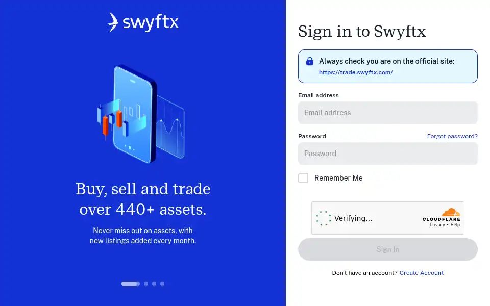Screenshot of trade.swyftx.com.au