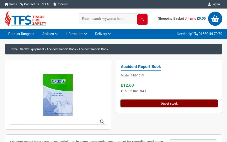 Screenshot of tradefiresafety.co.uk