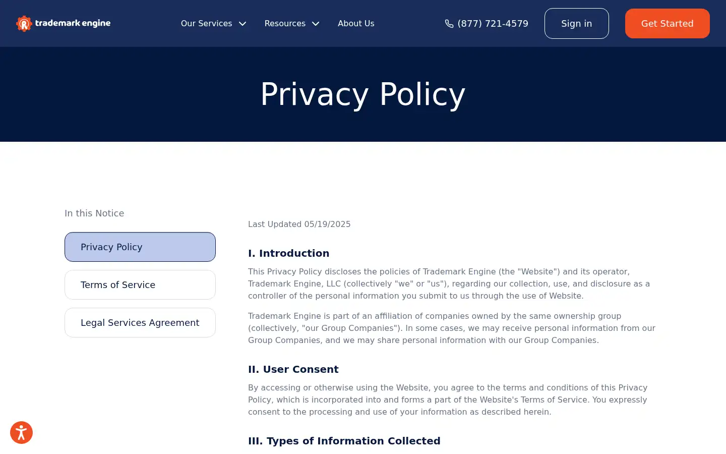 Screenshot of trademarkengine.com