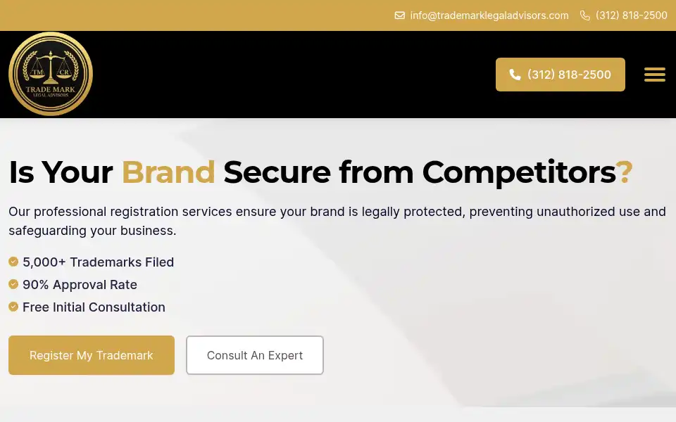 Screenshot of trademarklegaladvisors.com