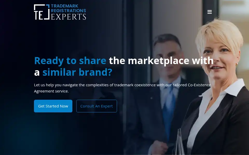Screenshot of trademarkregistrationsexperts.com