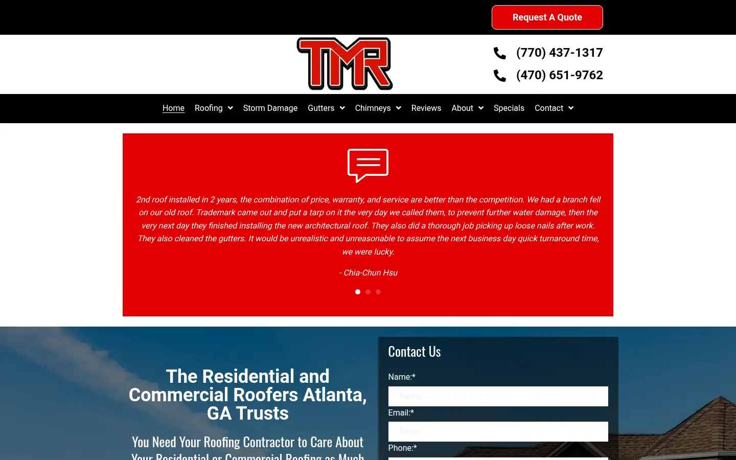 Screenshot of trademarkroofing.com