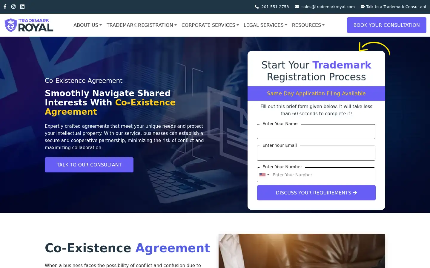 Screenshot of trademarkroyal.com