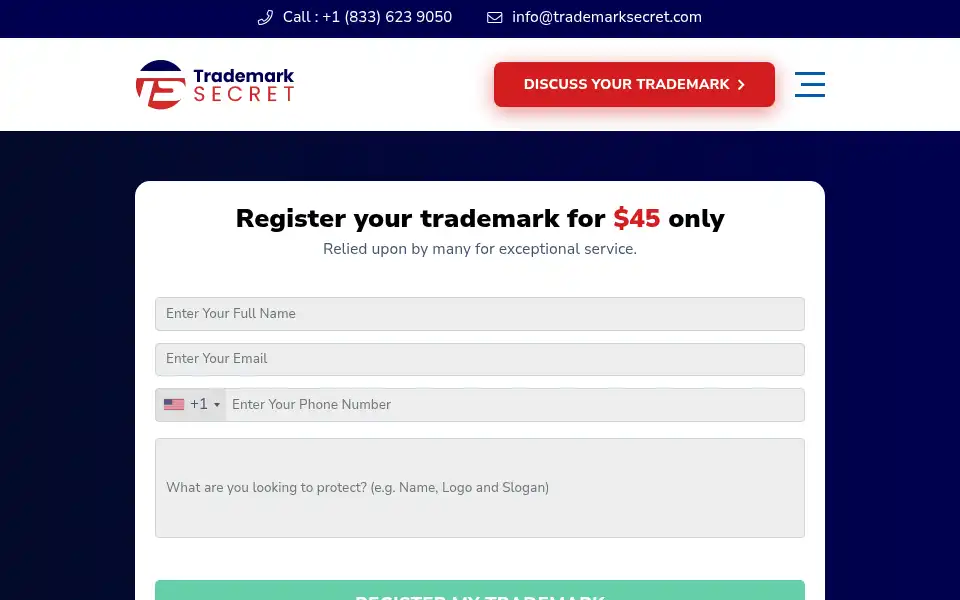 Screenshot of trademarksecret.com