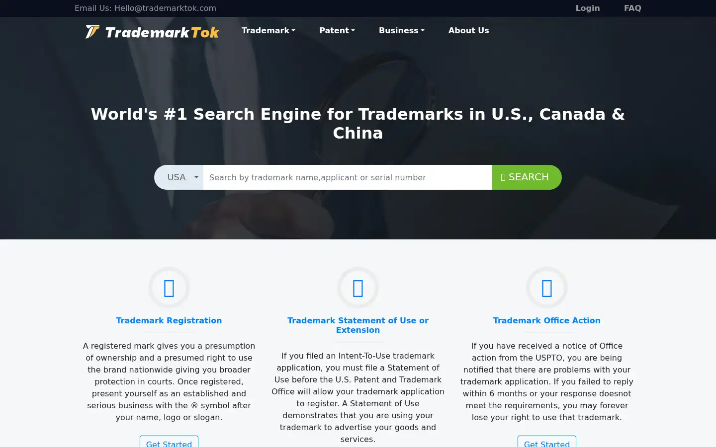 Screenshot of trademarktok.com