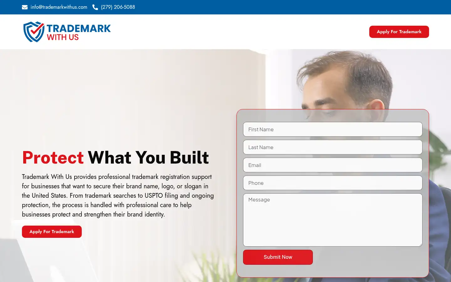 Screenshot of trademarkwithus.com