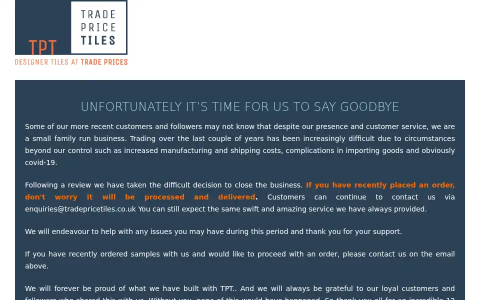 Screenshot of tradepricetiles.co.uk