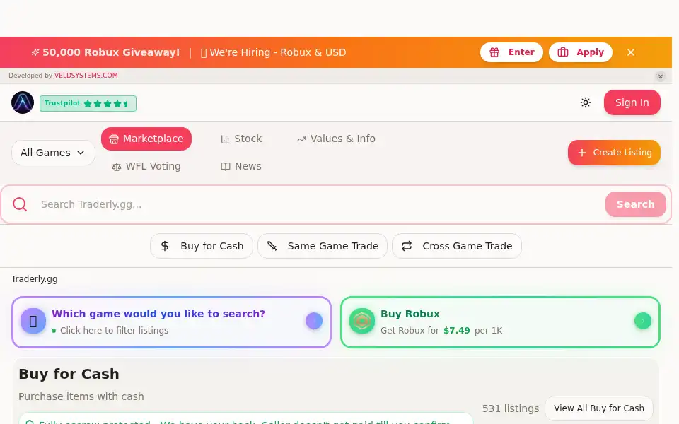 Screenshot of traderly.gg