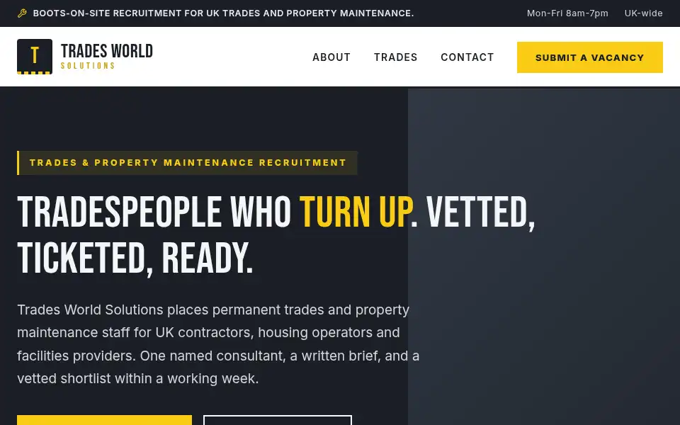 Screenshot of tradesworldsolutions.com