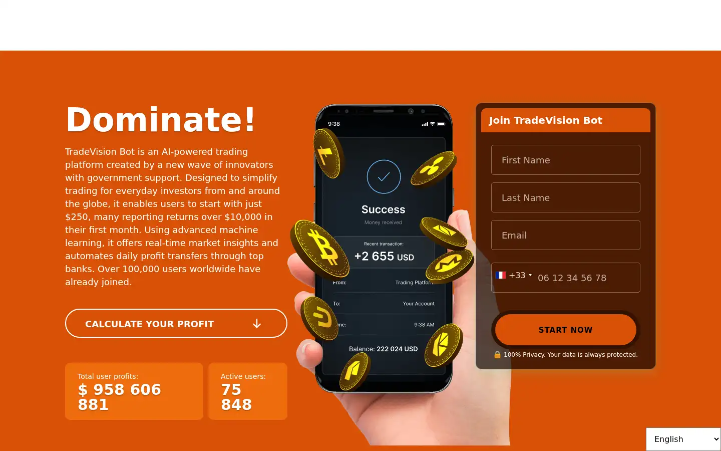 Screenshot of tradevisionbot.com