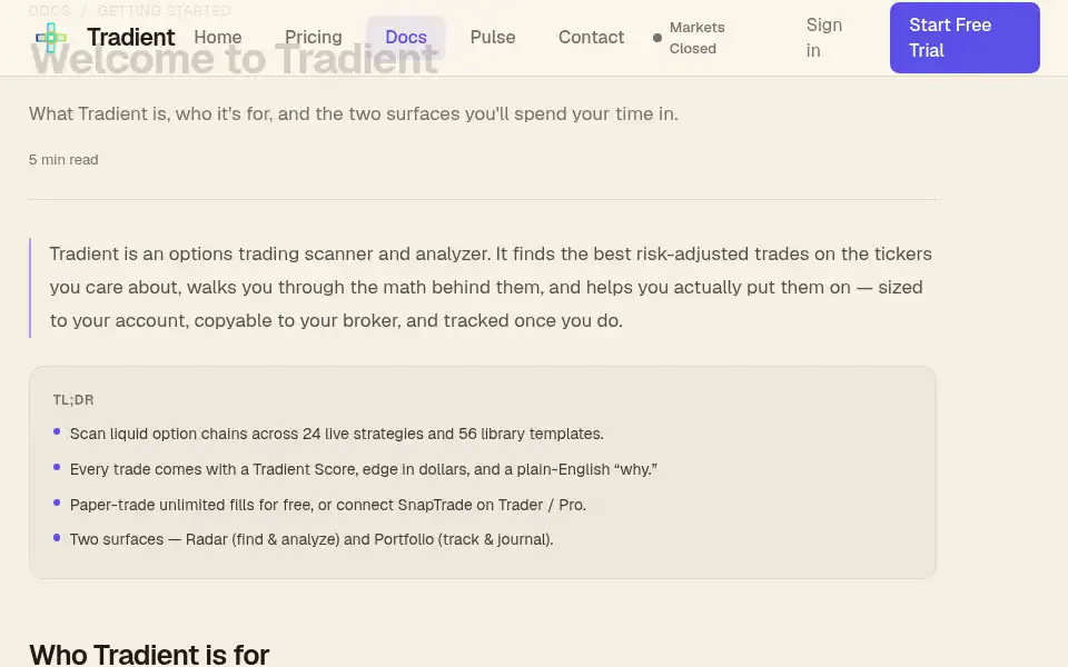 Screenshot of tradient.net