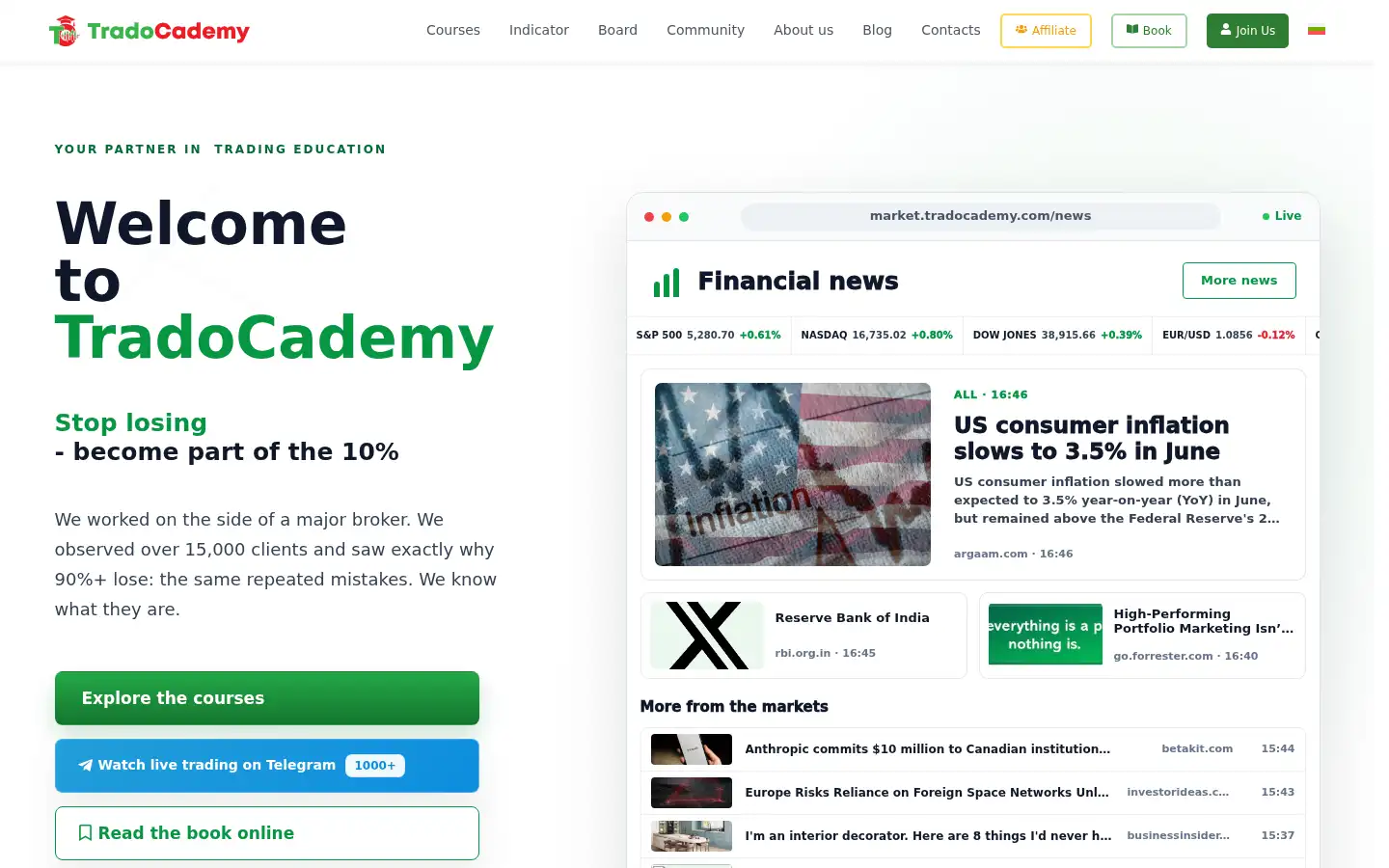 Screenshot of tradocademy.com