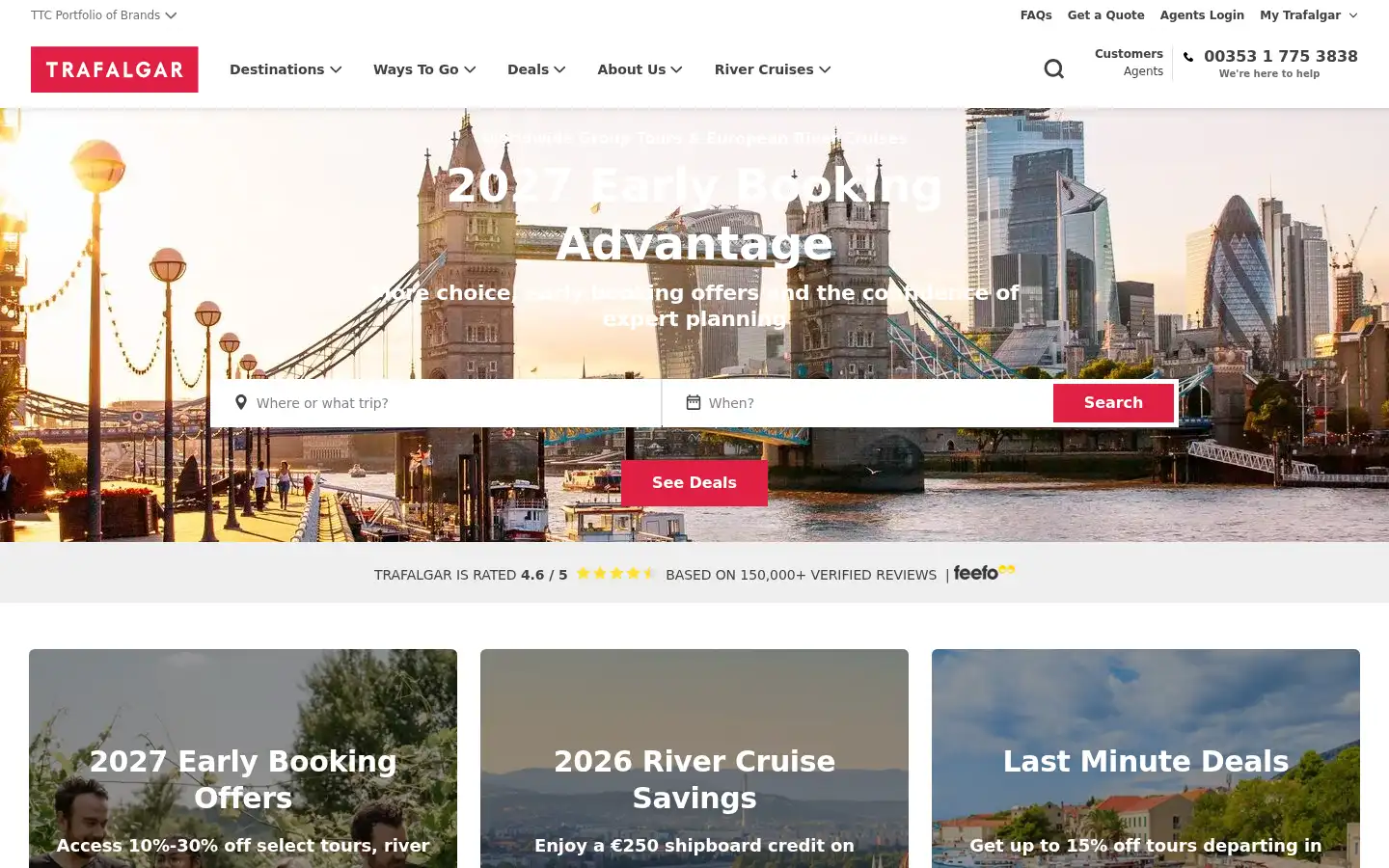 Screenshot of trafalgar.com