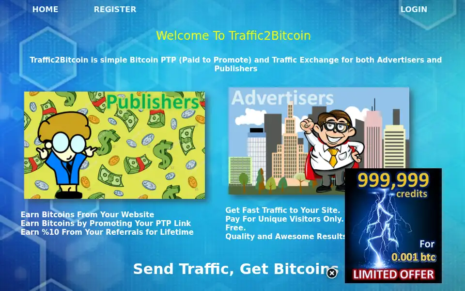 Screenshot of traffic2bitcoin.com