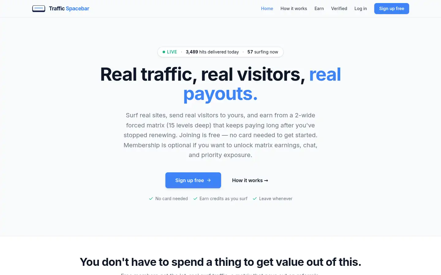 Screenshot of trafficspacebar.com