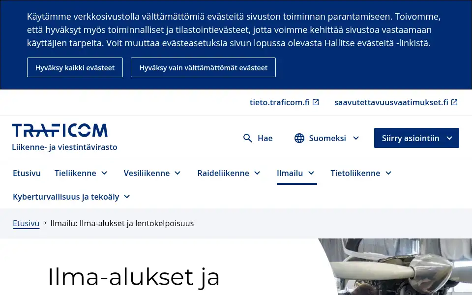 Screenshot of traficom.fi