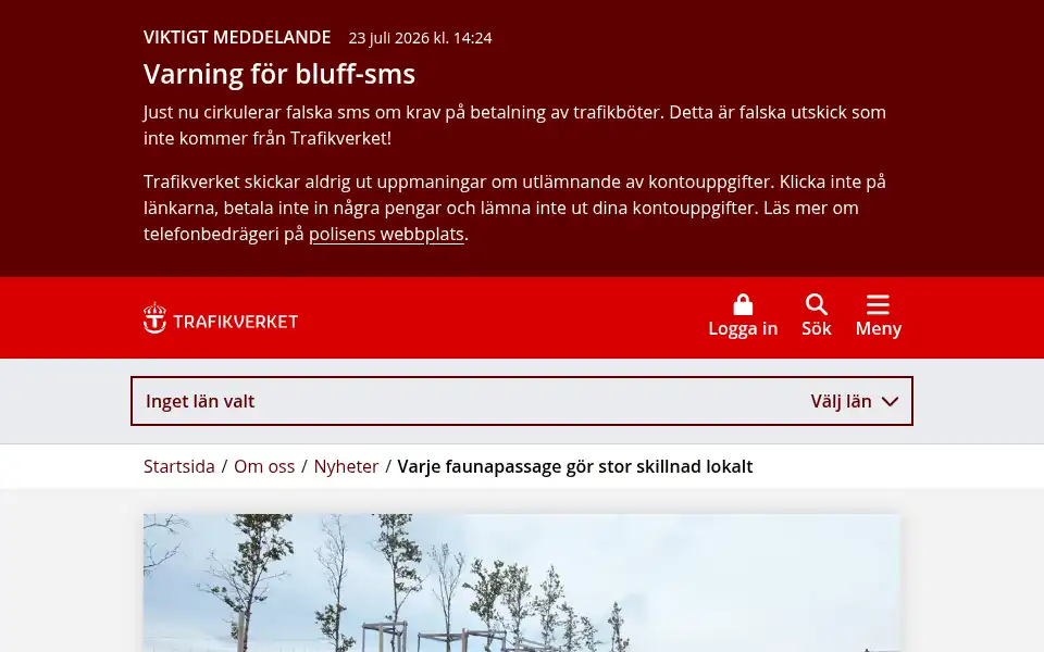 Screenshot of trafikverket.se