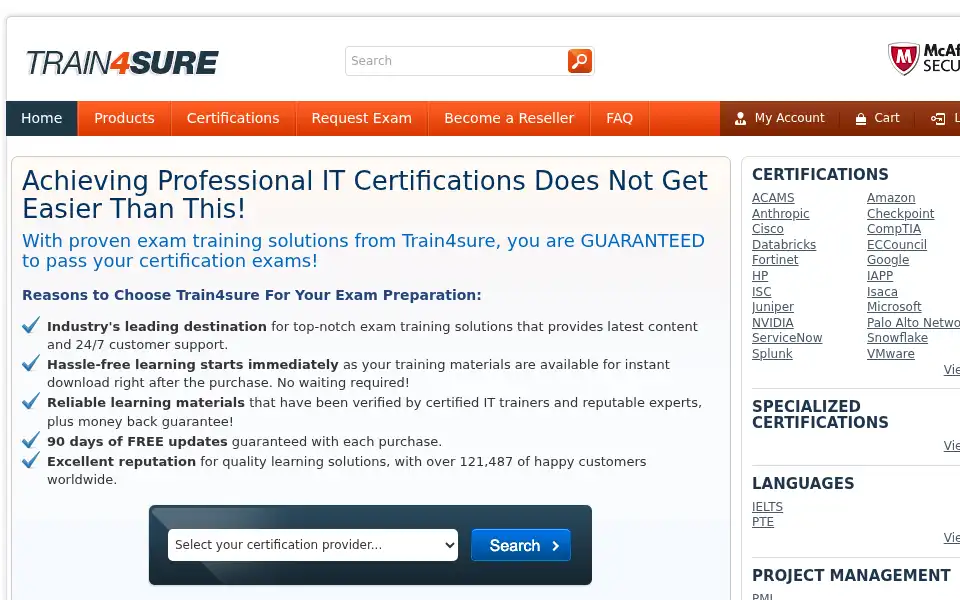 Screenshot of train4sure.com