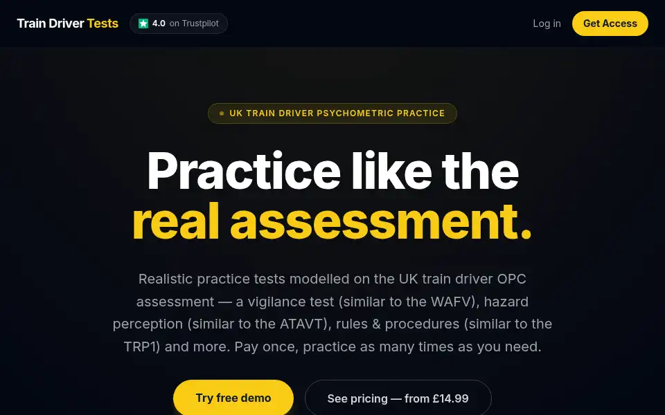 Screenshot of traindrivertests.com