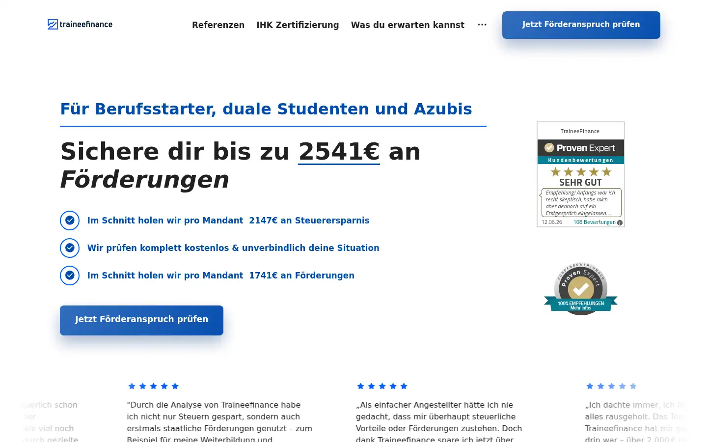 Screenshot of traineefinance.de