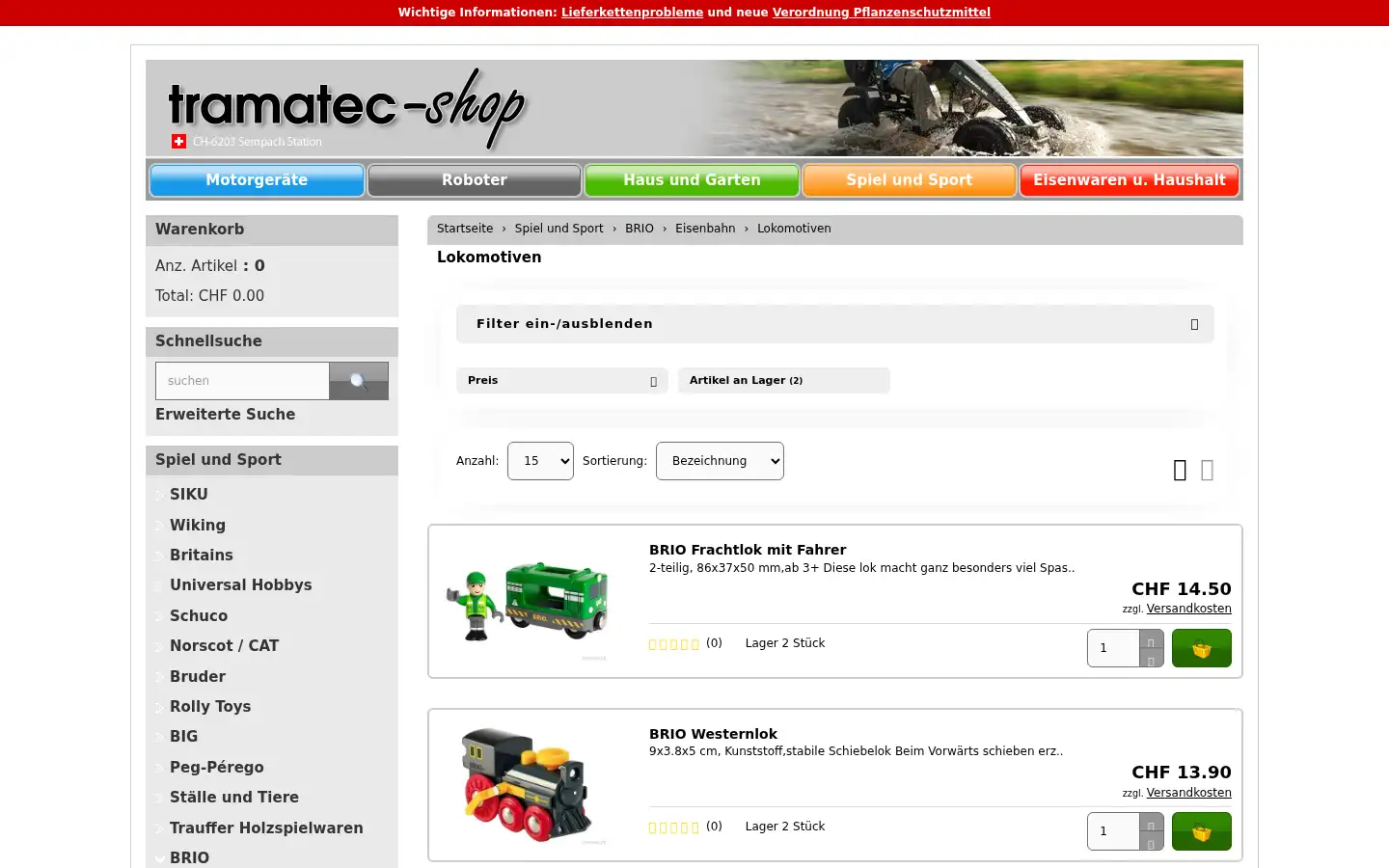 Screenshot of tramatec-shop.ch