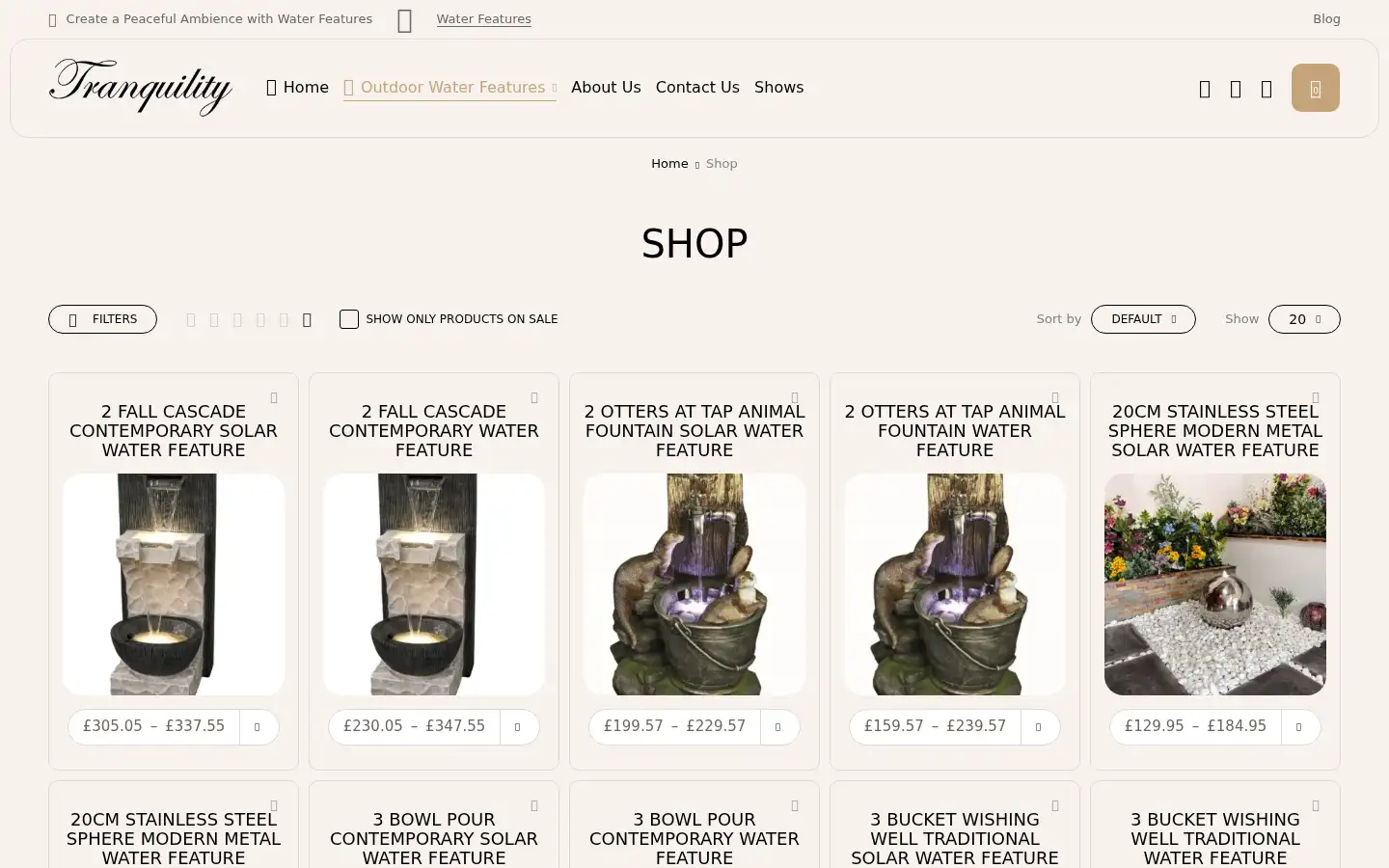Screenshot of tranquillitywaterfeatures.co.uk