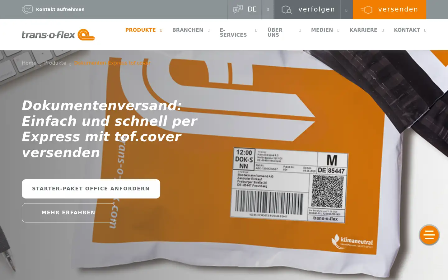 Screenshot of trans-o-flex.com