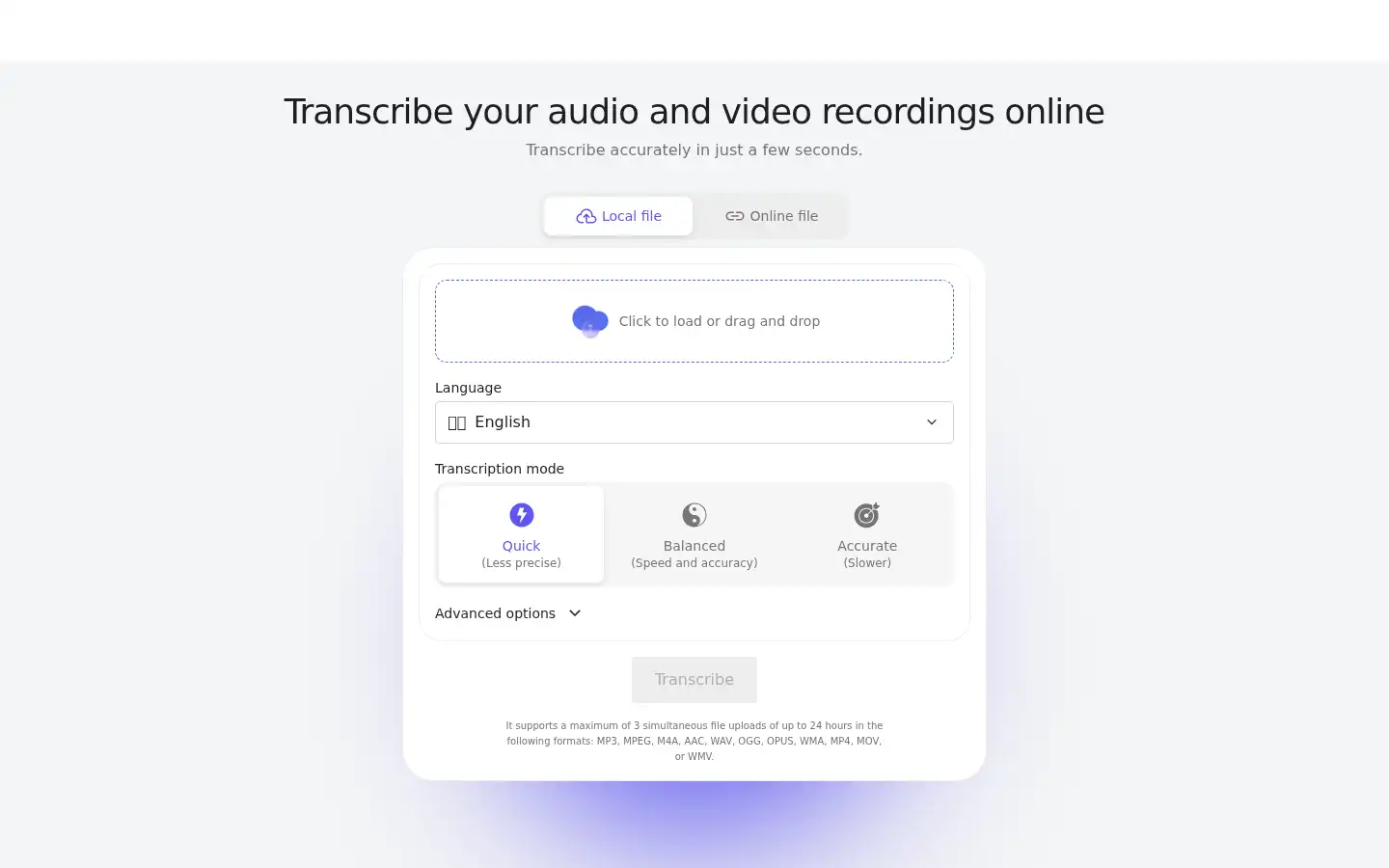 Screenshot of transcribe.org