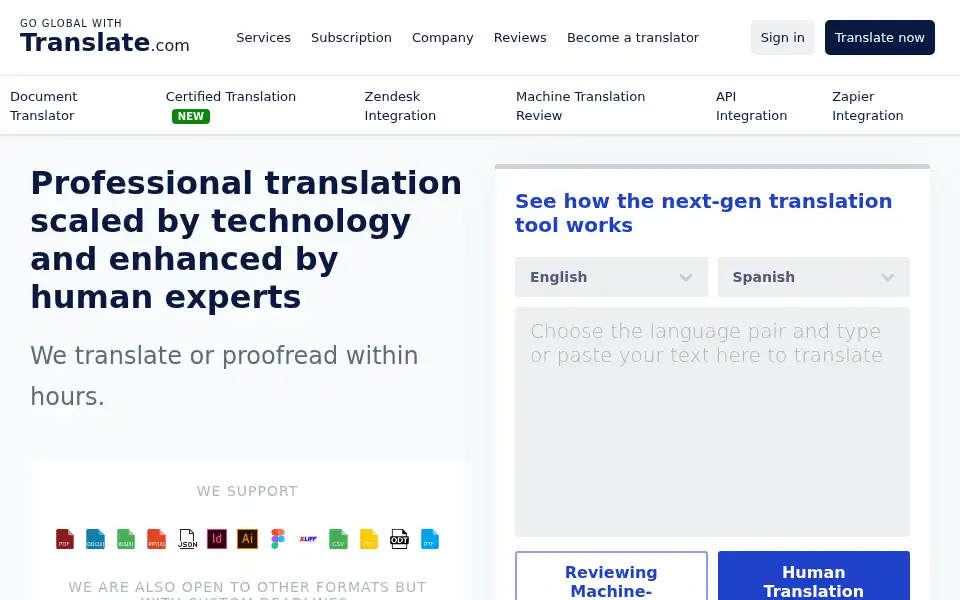 Screenshot of translate.com