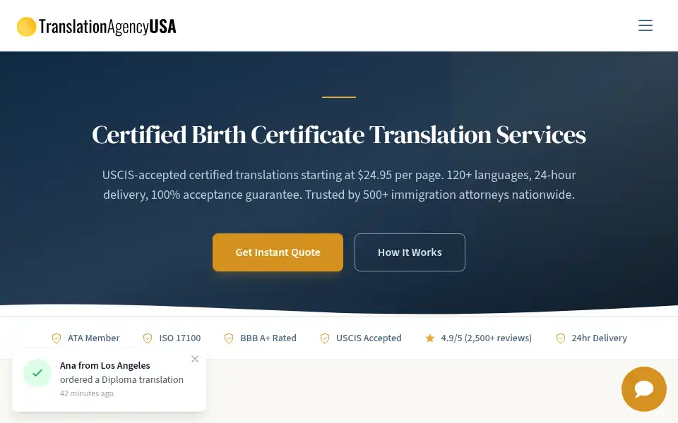 Screenshot of translationagencyusa.com