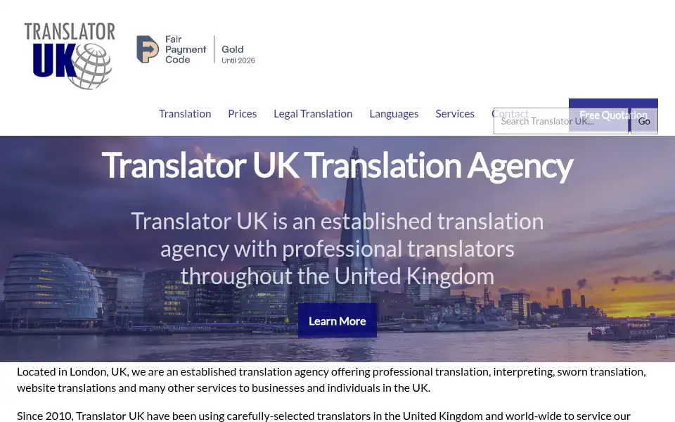 Screenshot of translatoruk.co.uk