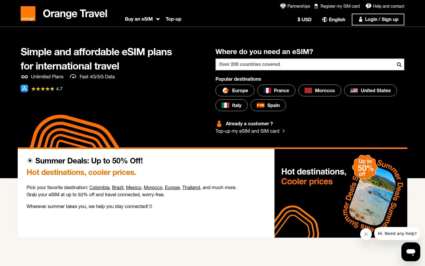 Screenshot of travel.orange.com