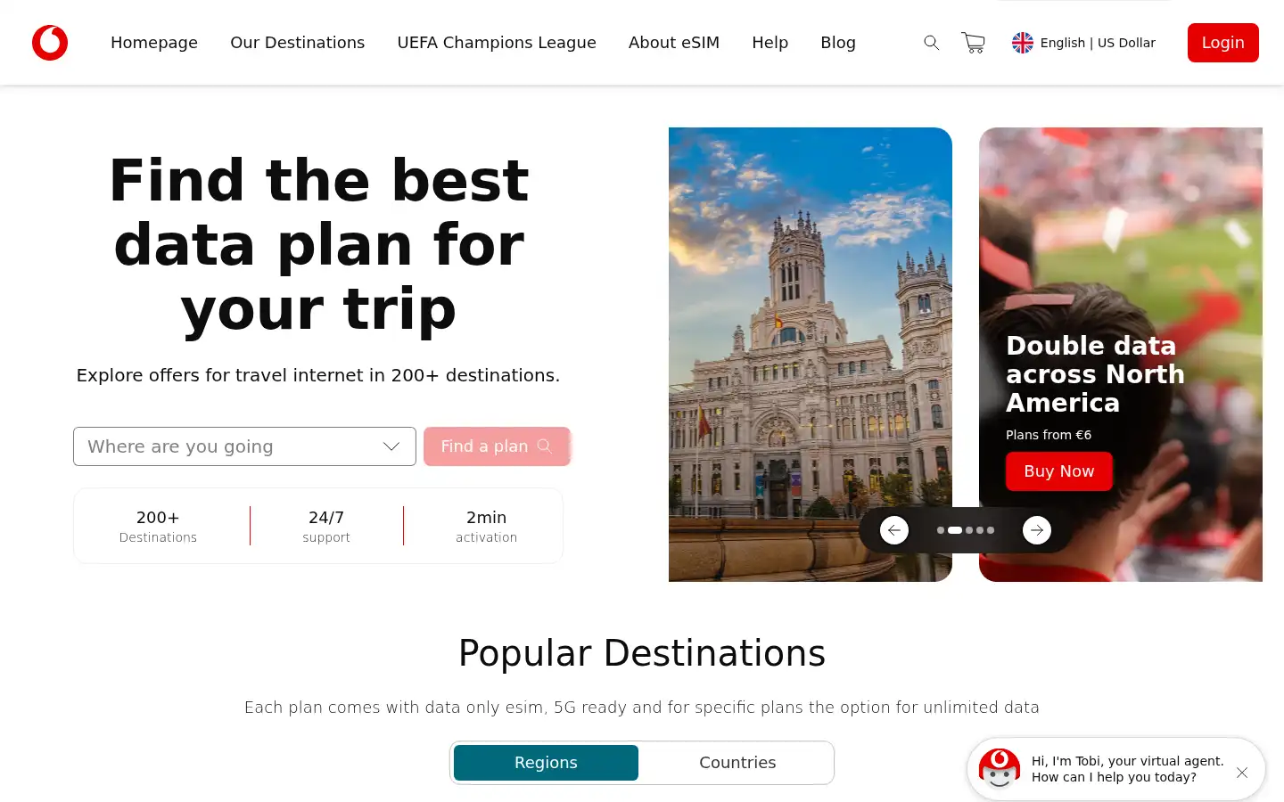 Screenshot of travel.vodafone.com