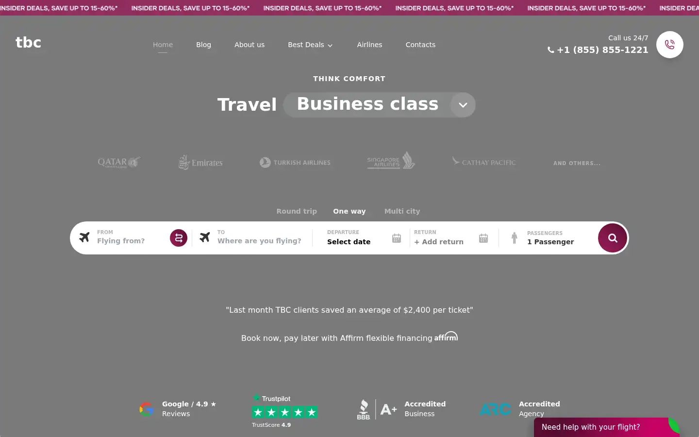 Screenshot of travelbusinessclass.com