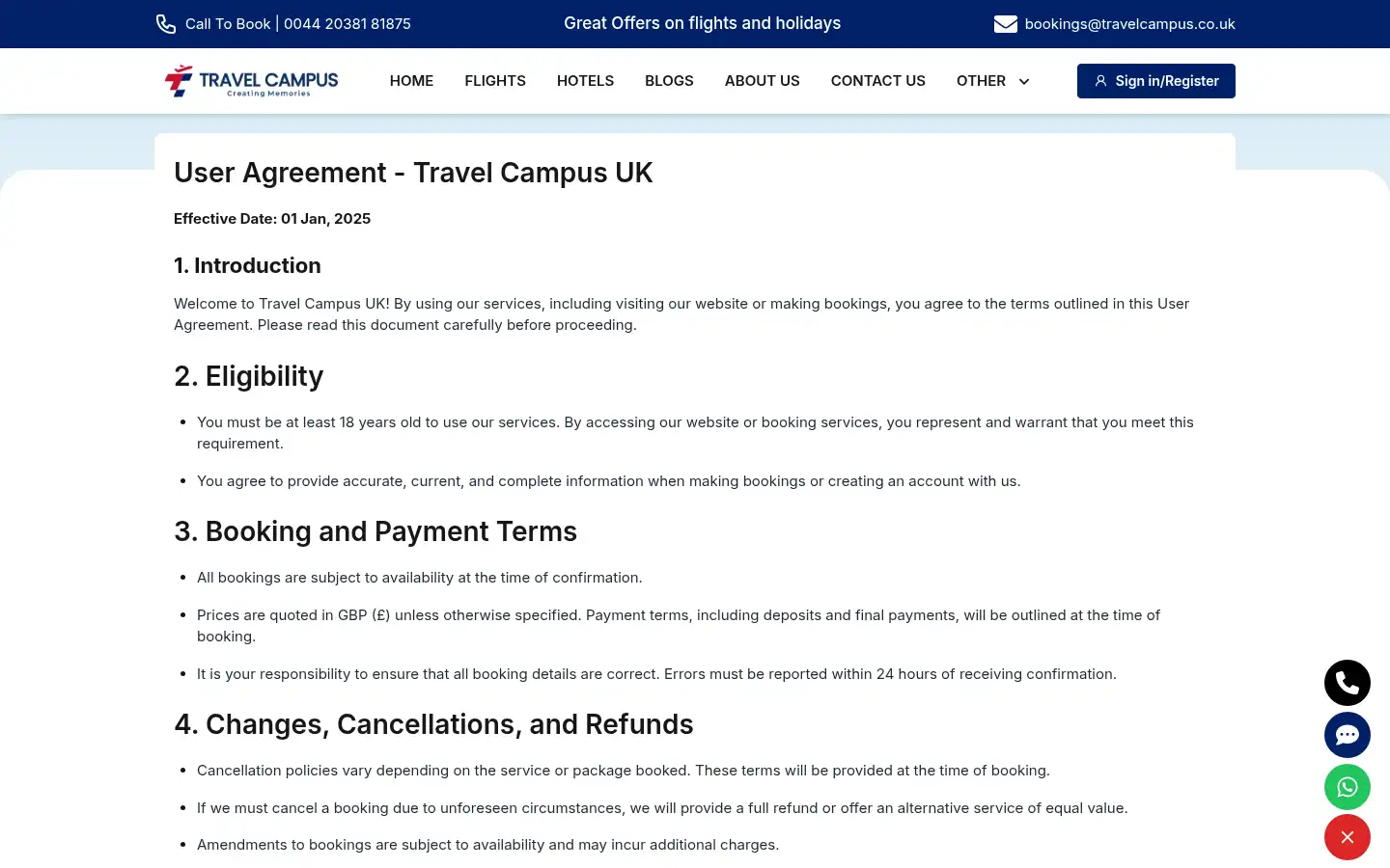 Screenshot of travelcampus.co.uk