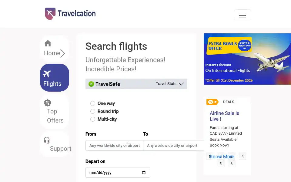 Screenshot of travelcation.ca