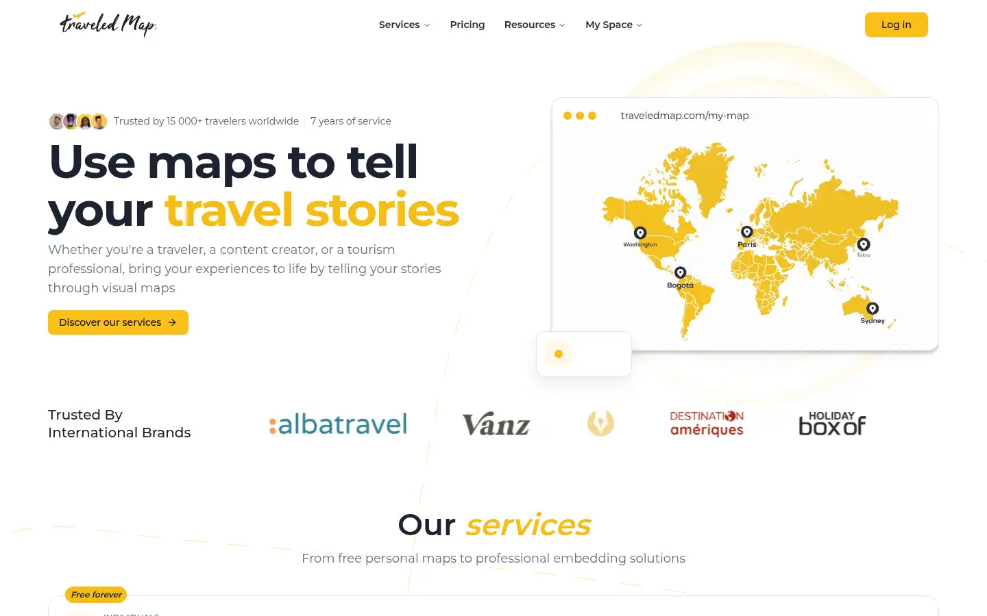 Screenshot of traveledmap.com